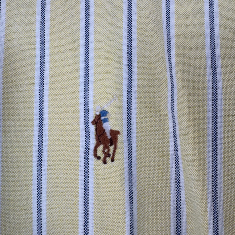 Ralph Lauren Button Shirt 17 34/35 Yellow Stripe Classic Fit Oxford Flesh Pony - Picture 6 of 16